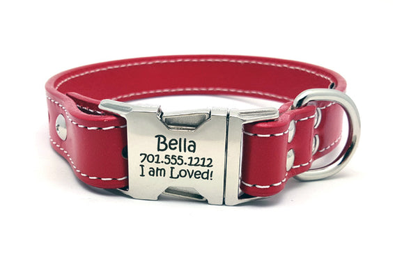 Side Release Buckle Leather Collar with Personalized Buckle - Flying Dog Collars