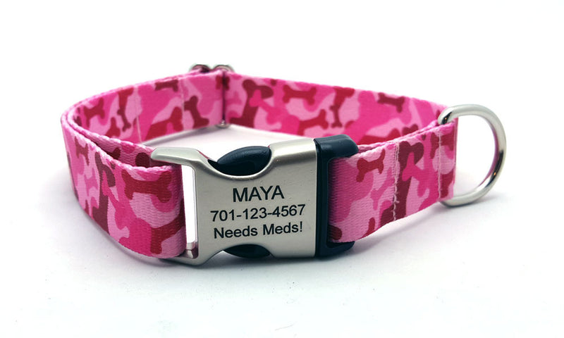 Camo Bones Polyester Webbing Dog Collar with Laser Engraved Personalized Buckle - Flying Dog Collars