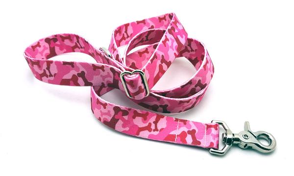 Camo Bones Pink Polyester Adjustable Handle Leash