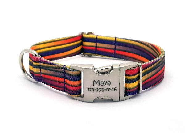 Mellow Waves Polyester Webbing Dog Collar with Laser Engraved Personalized Buckle - Flying Dog Collars
