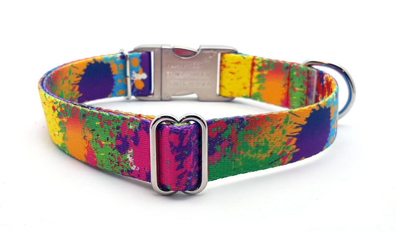 Paint Splatter Polyester Webbing Dog Collar with Laser Engraved Personalized Buckle - Flying Dog Collars