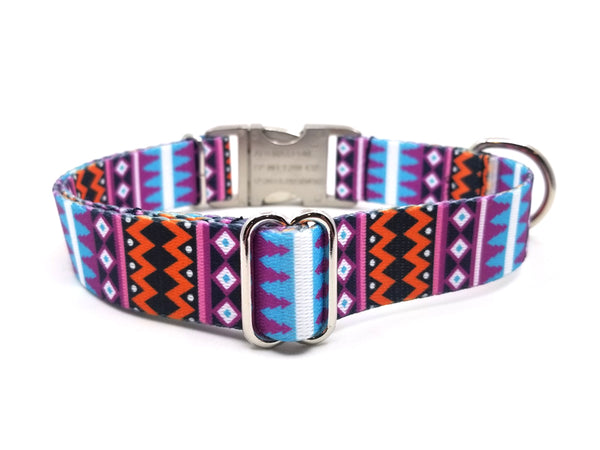 Santa Fe Polyester Webbing Dog Collar with Laser Engraved Personalized Buckle - Flying Dog Collars