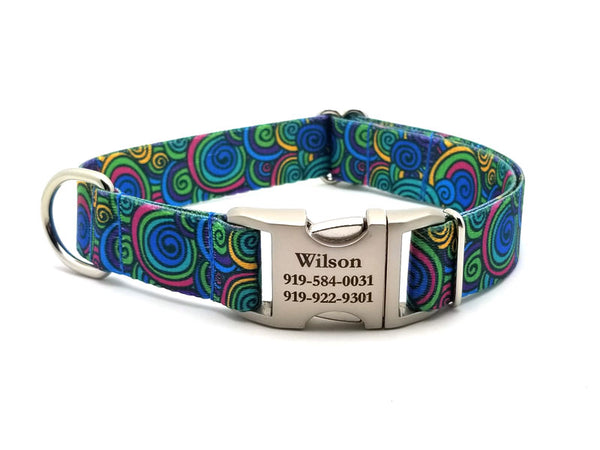 Scribble Swirls Polyester Webbing Dog Collar with Laser Engraved Personalized Buckle - Flying Dog Collars