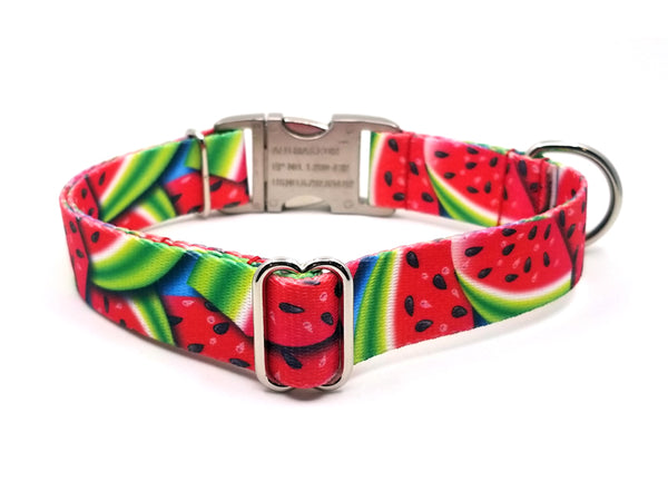 Summer Melon Polyester Webbing Dog Collar with Laser Engraved Personalized Buckle - Flying Dog Collars