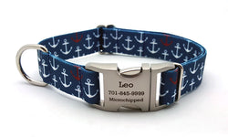 Anchors Away Webbing Dog Collar with Laser Engraved Personalized Buckle - Flying Dog Collars