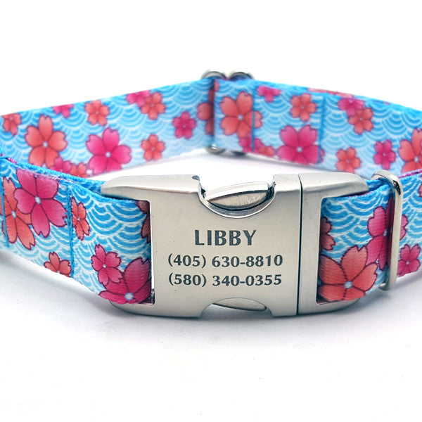 Flower Personalized Female Girl Dog Collar and Leash Lead Name ID Tag  Engraved