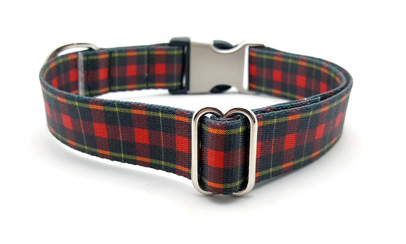 Black & Red Plaid Polyester Webbing Dog Collar with Laser Engraved Personalized Buckle - Flying Dog Collars