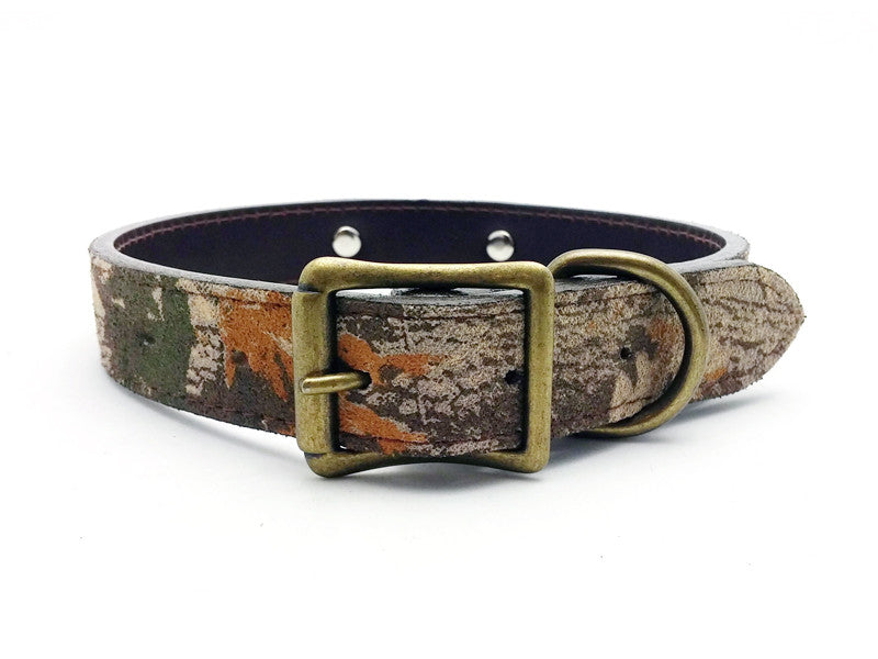 Camouflage Leather Dog Collar with Laser Engraved Nameplate - Flying Dog Collars
