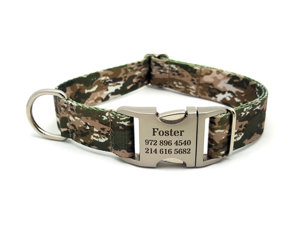 Desert Viper Camo Polyester Webbing Dog Collar with Laser Engraved Personalized Buckle - Flying Dog Collars
