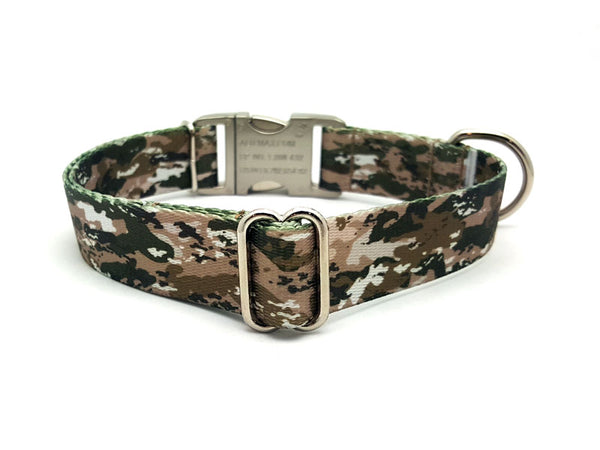 Desert Viper Camo Polyester Webbing Dog Collar with Laser Engraved Personalized Buckle - Flying Dog Collars