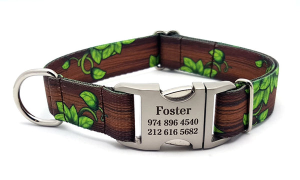 Gaia's Grove Polyester Webbing Dog Collar with Laser Engraved Personalized Buckle - Flying Dog Collars