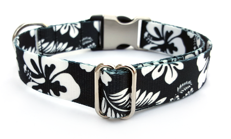 The Hawaiian Polyester Webbing Dog Collar with Laser Engraved Personalized Buckle - BLACK - Flying Dog Collars