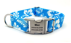 The Hawaiian Polyester Webbing Dog Collar with Laser Engraved Personalized Buckle - LIGHT BLUE - Flying Dog Collars