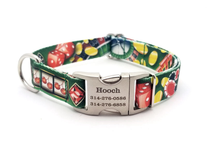 High Roller Polyester Webbing Dog Collar with Laser Engraved Personalized Buckle - Flying Dog Collars