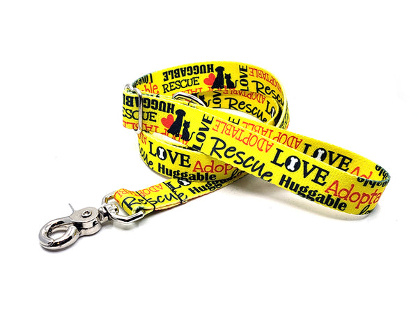 Loveable Rescue Yellow Polyester Webbing Adjustable Handle Leash