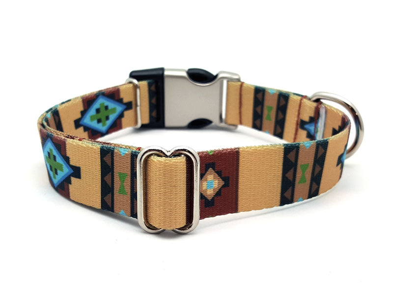 Native Southwestern Polyester Webbing Dog Collar with Laser Engraved Personalized Buckle - Flying Dog Collars
