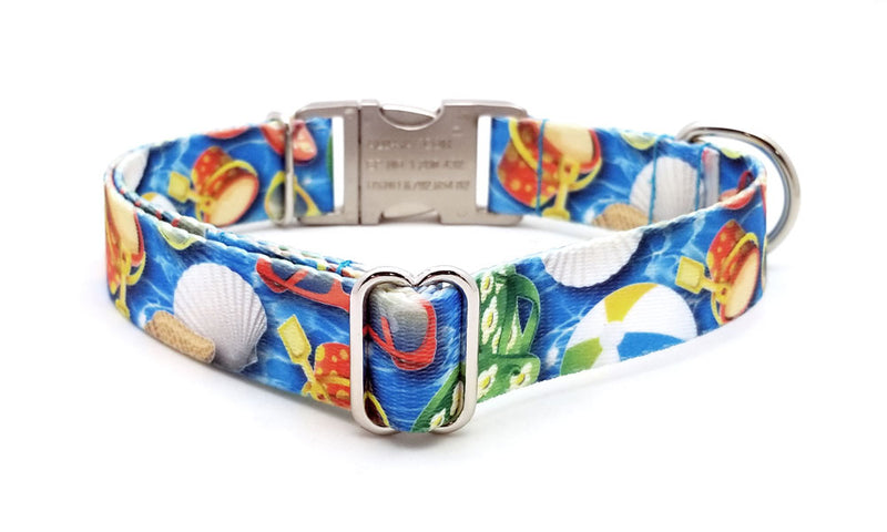 Pool Party Polyester Webbing Dog Collar with Laser Engraved Personalized Buckle - Flying Dog Collars