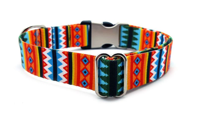 Summer Pines Polyester Webbing Dog Collar with Laser Engraved Personalized Buckle - Flying Dog Collars