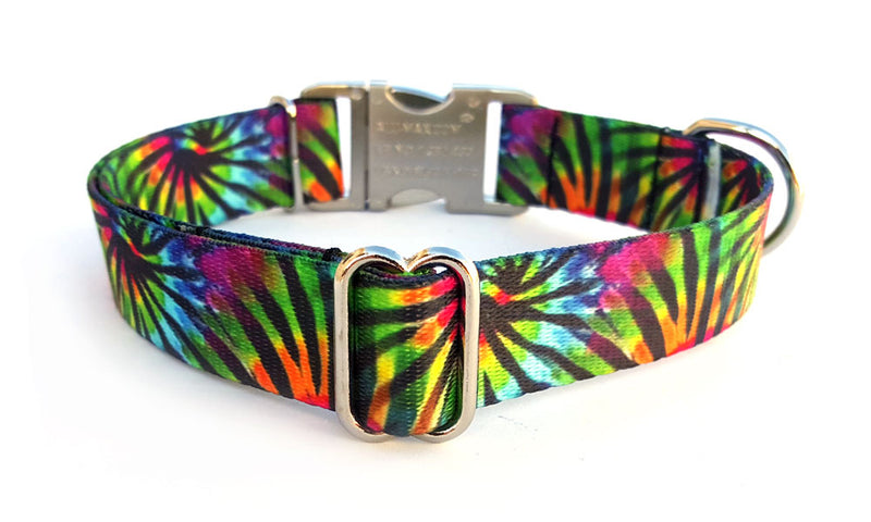 Tie Dye Stripes Polyester Webbing Dog Collar with Laser Engraved Personalized Buckle - Flying Dog Collars