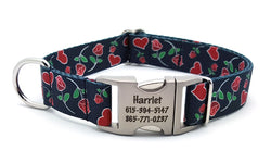 Valentine Roses Polyester Webbing Dog Collar with Laser Engraved Personalized Buckle - Flying Dog Collars
